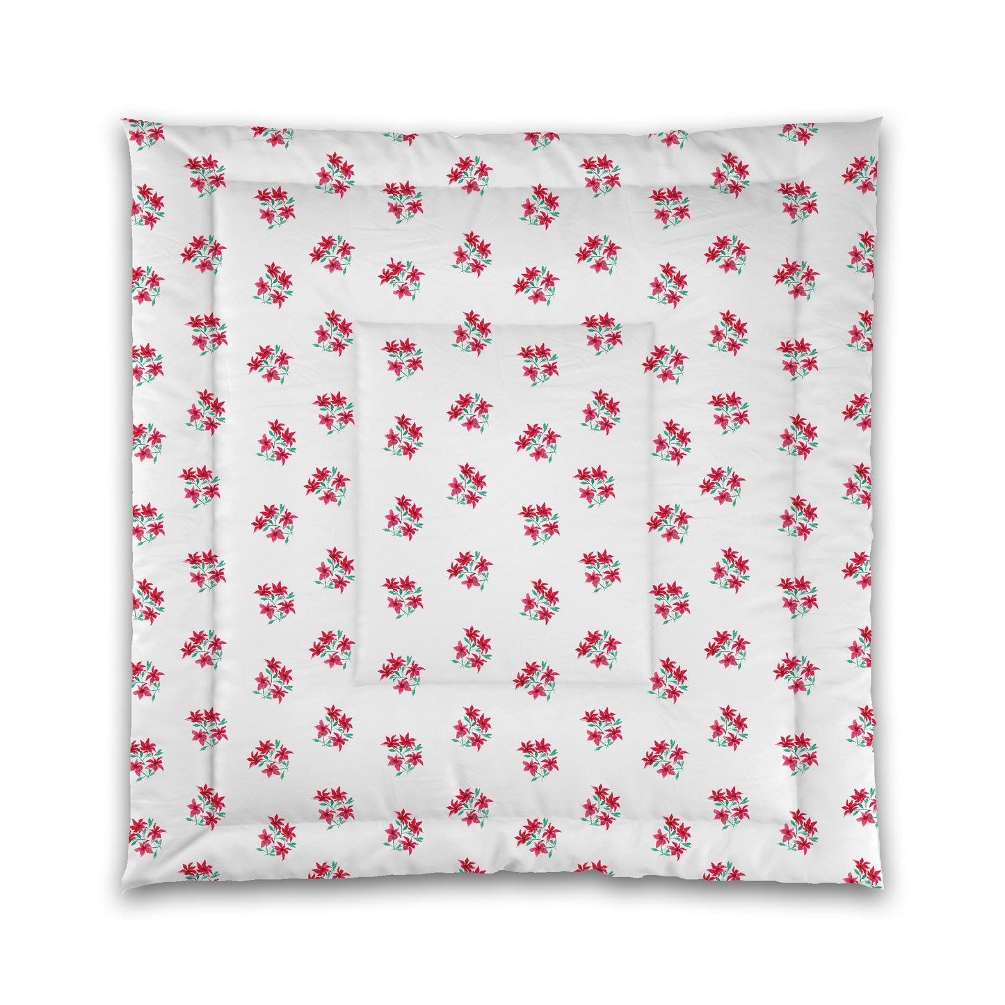 White Microfiber Comforter, Medium Red Floral Pattern | MFCO-1335