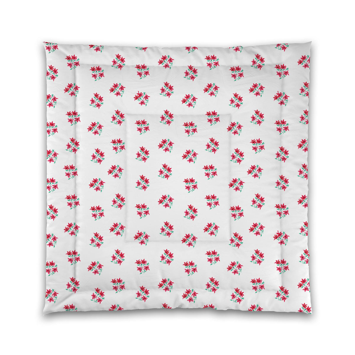 Scarlet Bloom — White Microfiber Comforter with Medium Red Floral Pattern | Queen - 88 x 88 inches
