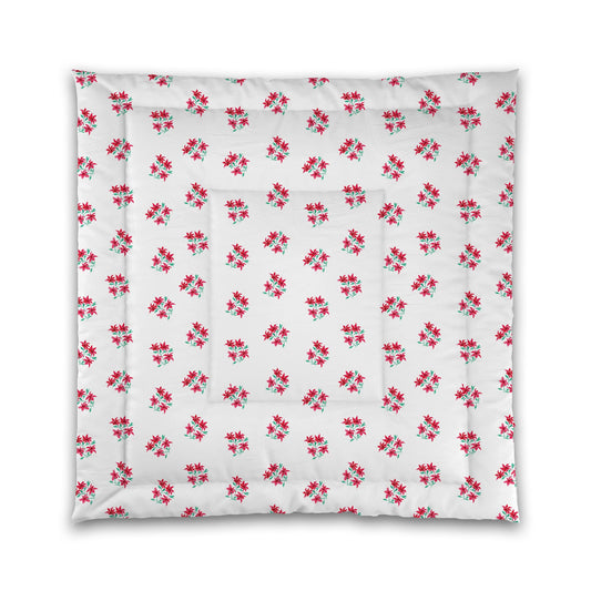 White Microfiber Comforter, Medium Red Floral Pattern | MFCO-1335