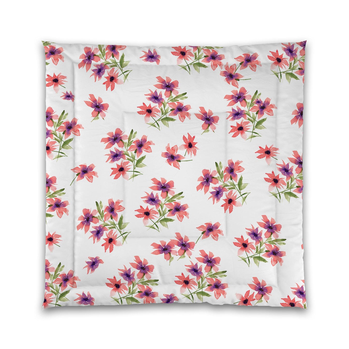 White Microfiber Comforter, Large Pink Floral Print | MFCO-1344