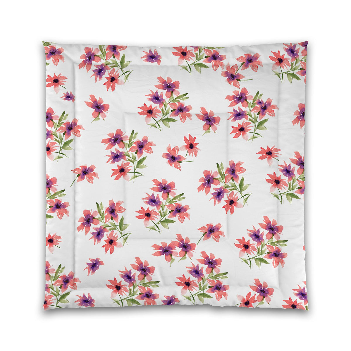 Coral Bloom — White Microfiber Comforter with Large Pink Floral Print | Queen - 88 x 88 inches