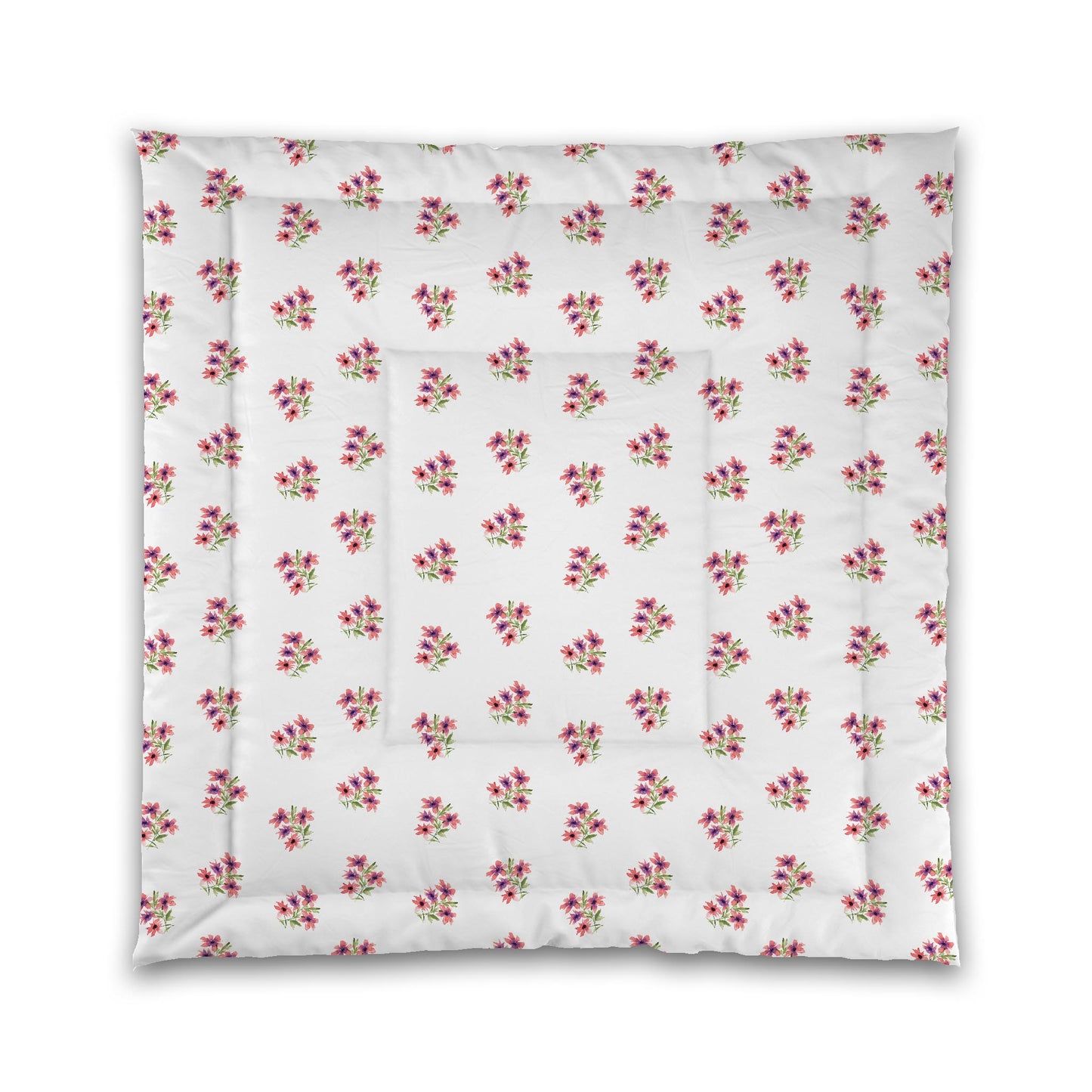 White Microfiber Comforter, Medium Pink Floral Pattern | MFCO-1345