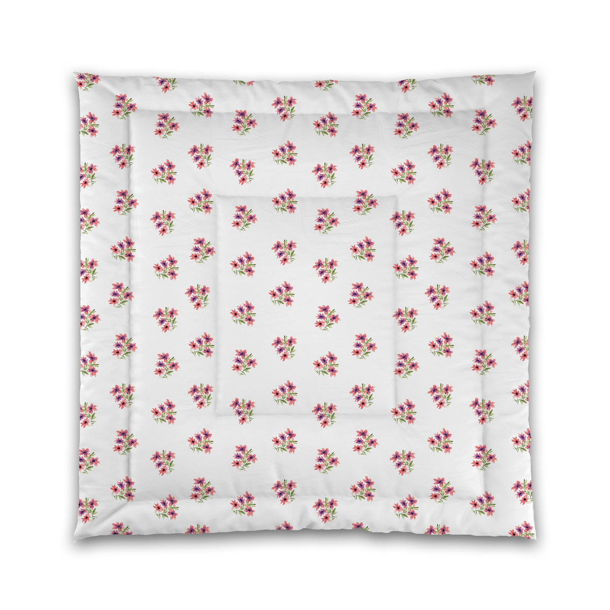 Coral Bloom — White Microfiber Comforter with Medium Pink Floral Pattern | Queen - 88 x 88 inches