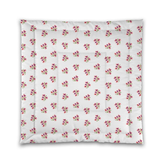 White Microfiber Comforter, Medium Pink Floral Pattern | MFCO-1345