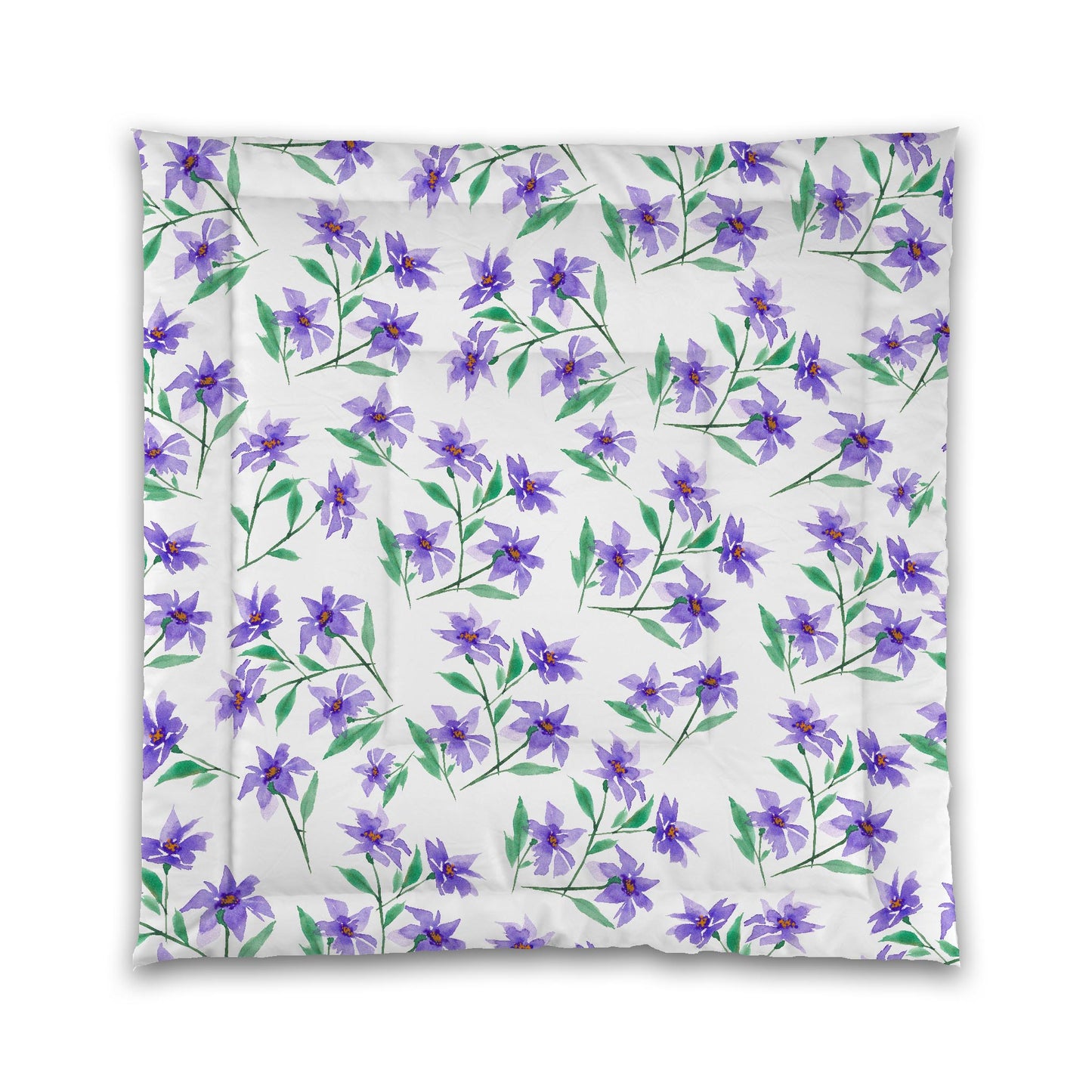 White Microfiber Comforter, Large Purple Floral Print | MFCO-1354