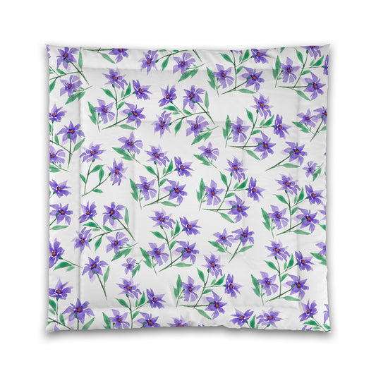 White Microfiber Comforter, Large Purple Floral Print | MFCO-1354
