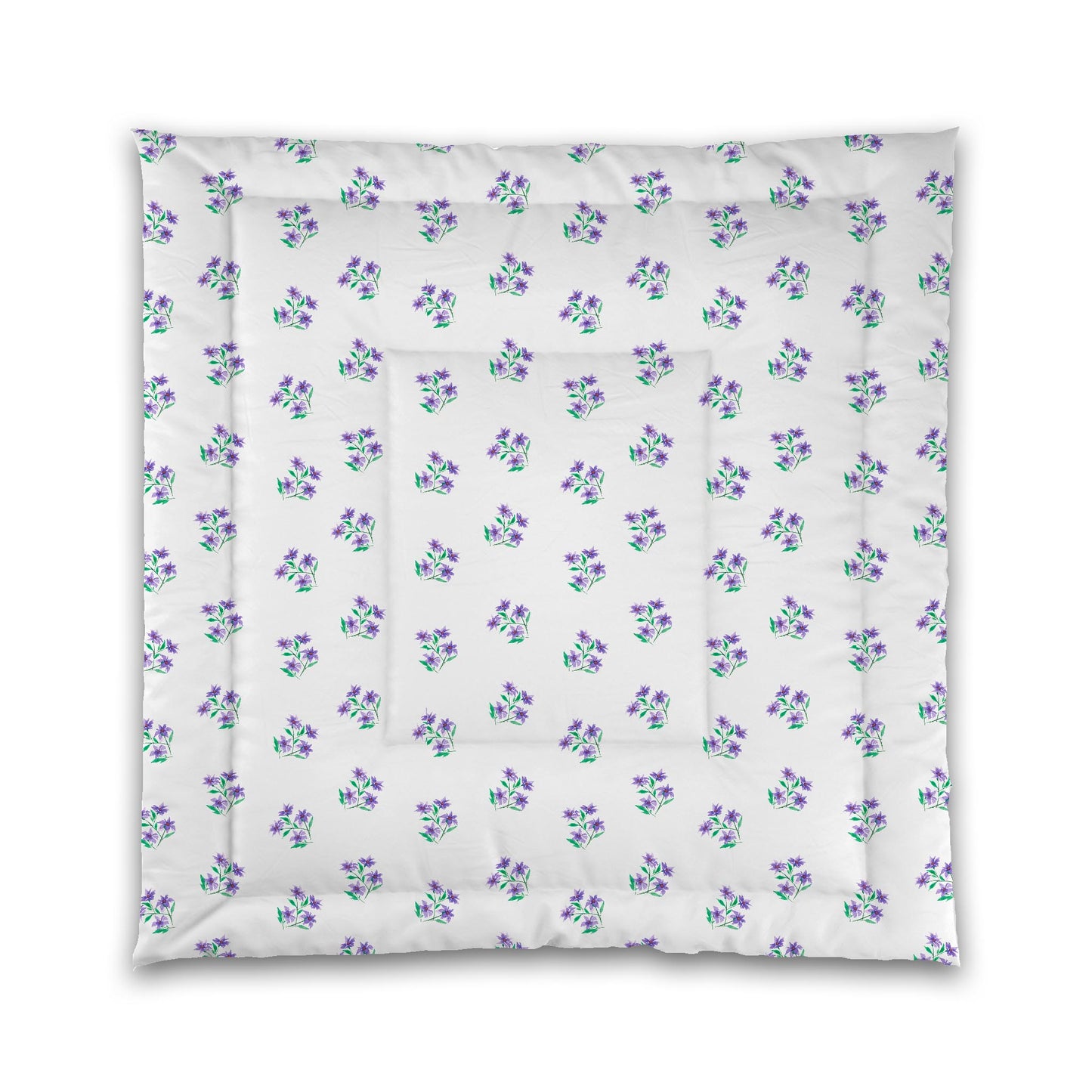 White Microfiber Comforter, Medium Purple Floral Pattern | MFCO-1355