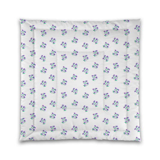 White Microfiber Comforter, Medium Purple Floral Pattern | MFCO-1355