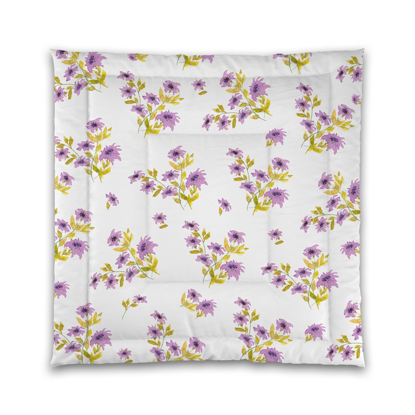 White Microfiber Comforter, Large Mauve Floral Print | MFCO-1364