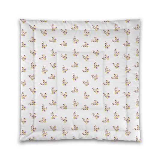 White Microfiber Comforter, Medium Mauve Floral Pattern | MFCO-1365