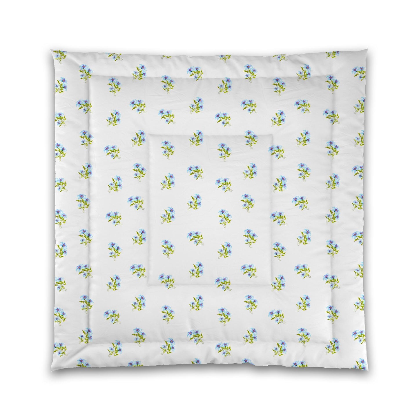 White Microfiber Comforter, Medium Blue Floral Pattern | MFCO-1375