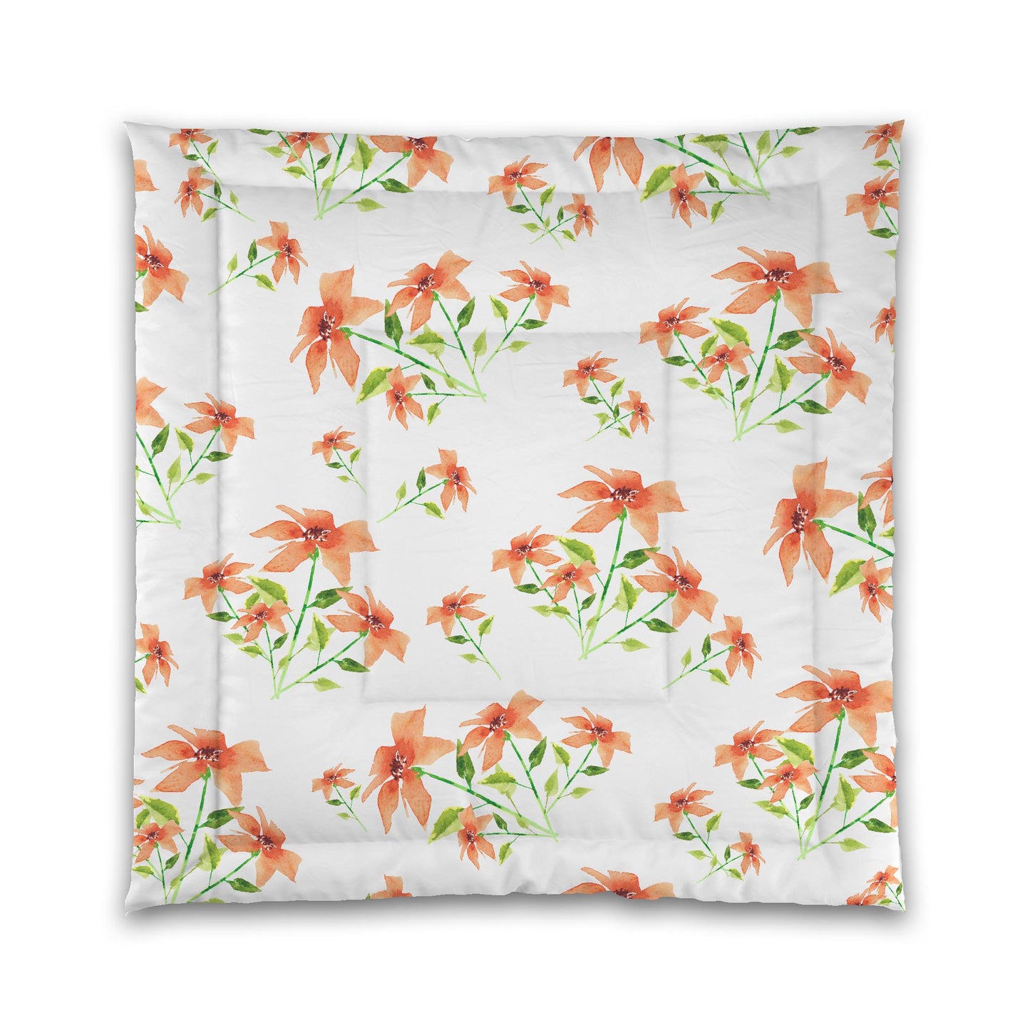 White Microfiber Comforter, Large Pale Orange Floral Print | MFCO-1384