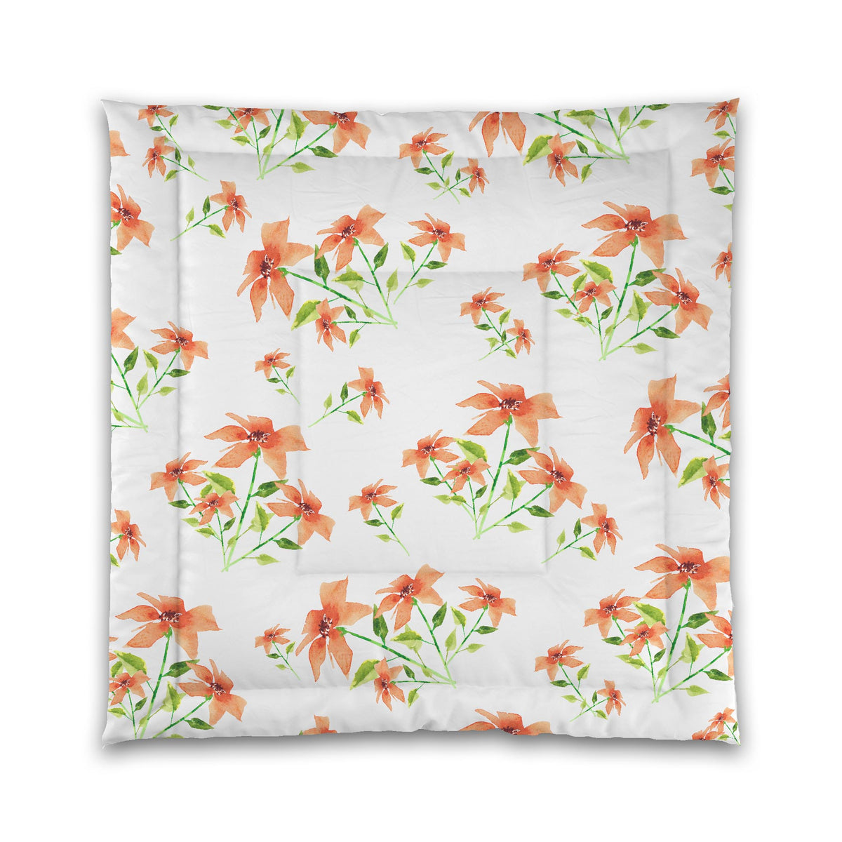 Peach Bloom — White Microfiber Comforter with Large Pale Orange Floral Print | Queen - 88 x 88 inches