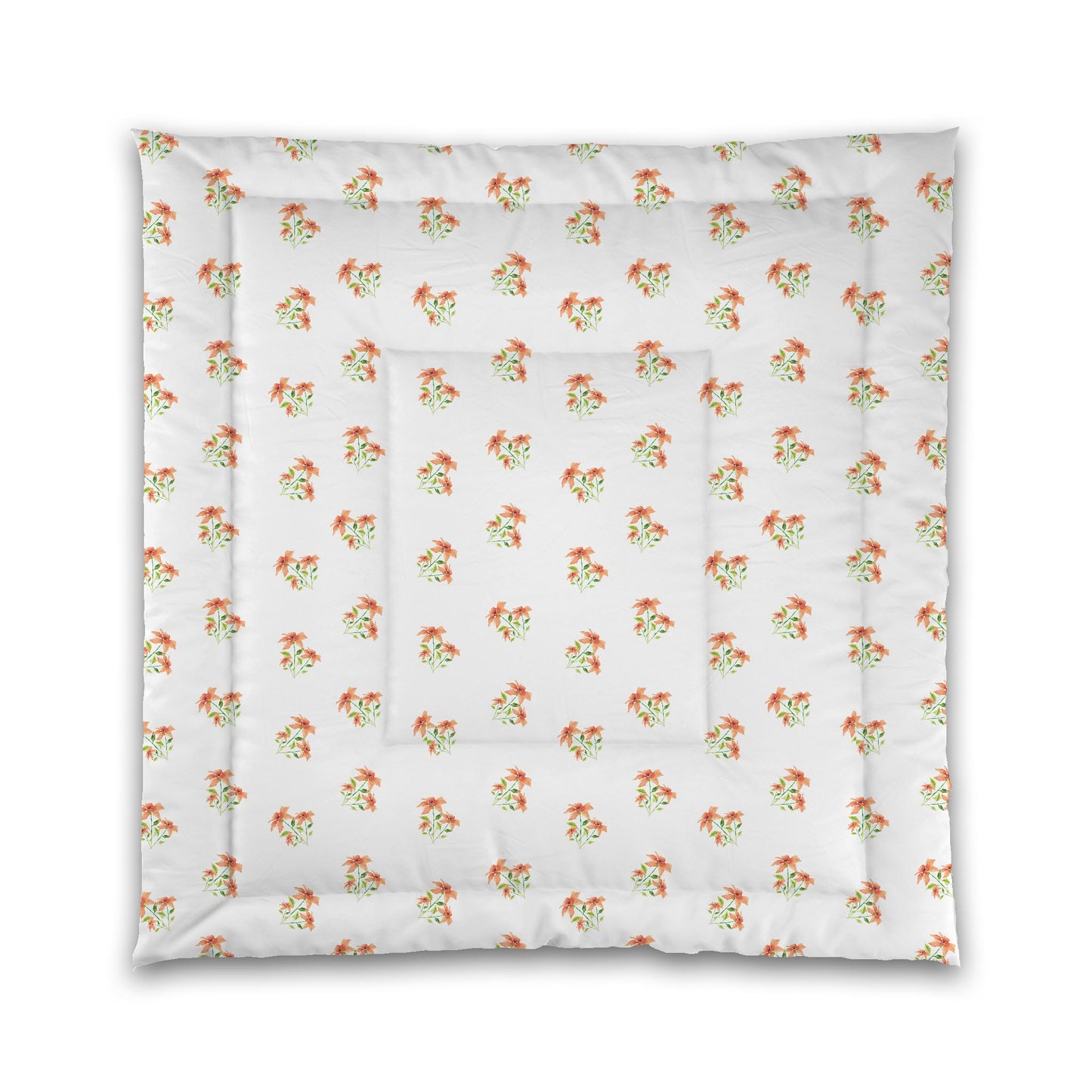 White Microfiber Comforter, Medium Pale Orange Floral Pattern | MFCO-1385