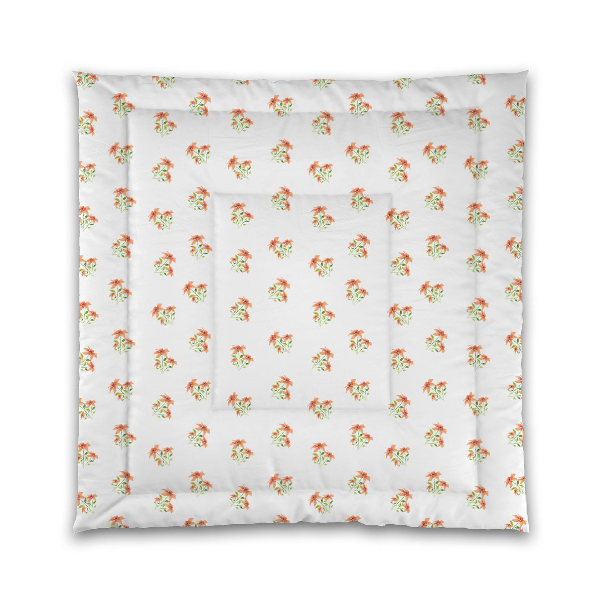 Peach Bloom — White Microfiber Comforter with Medium Pale Orange Floral Pattern | Queen - 88 x 88 inches
