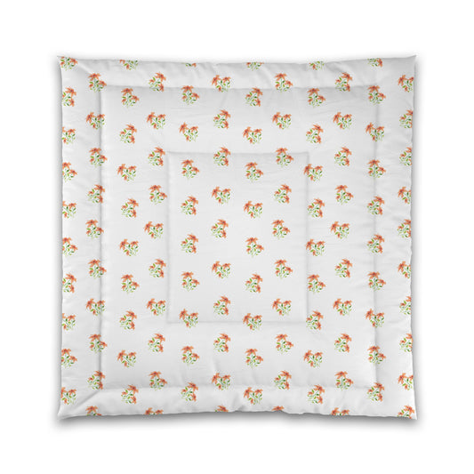 White Microfiber Comforter, Medium Pale Orange Floral Pattern | MFCO-1385