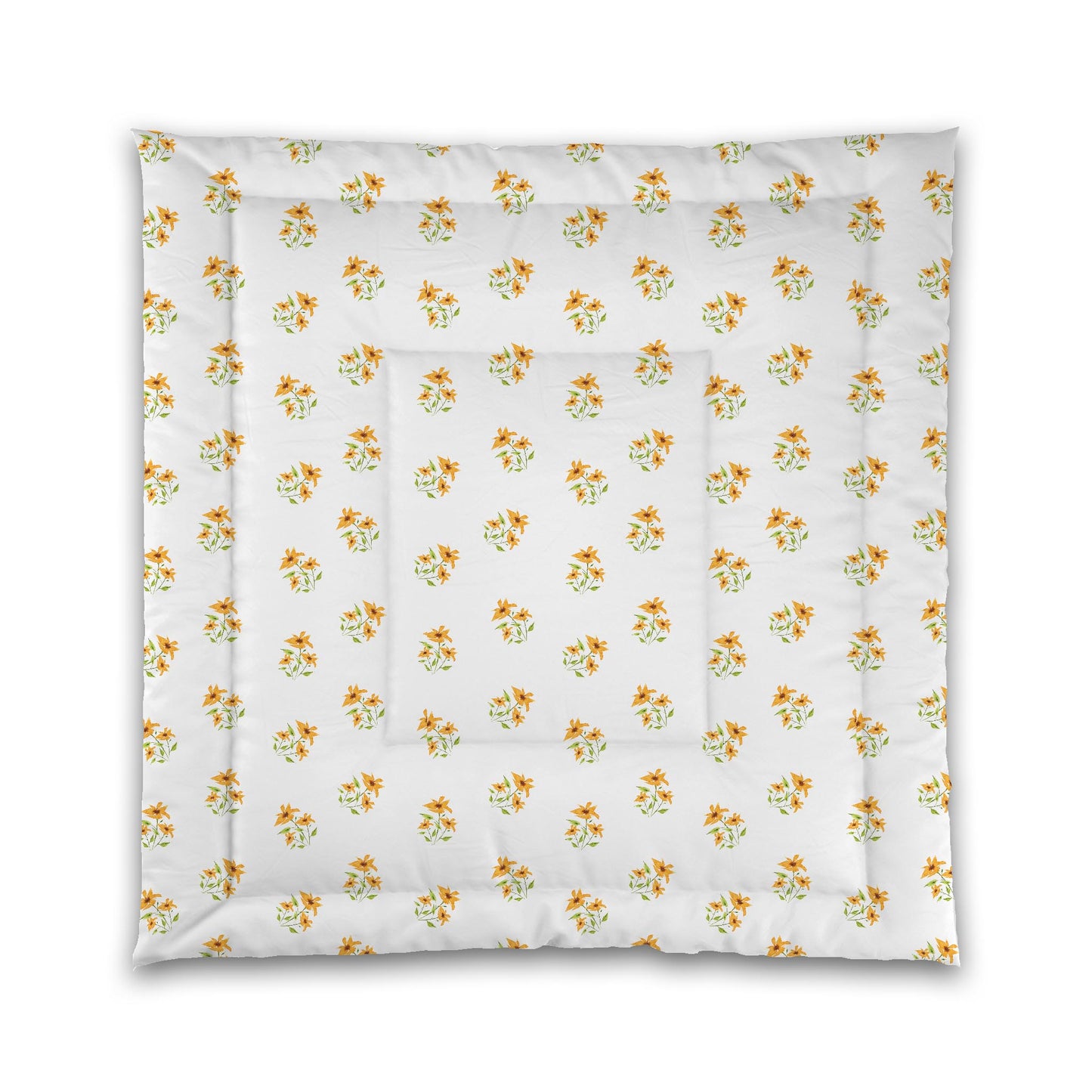 White Microfiber Comforter, Medium Yellow-Orange Floral Pattern | MFCO-1395