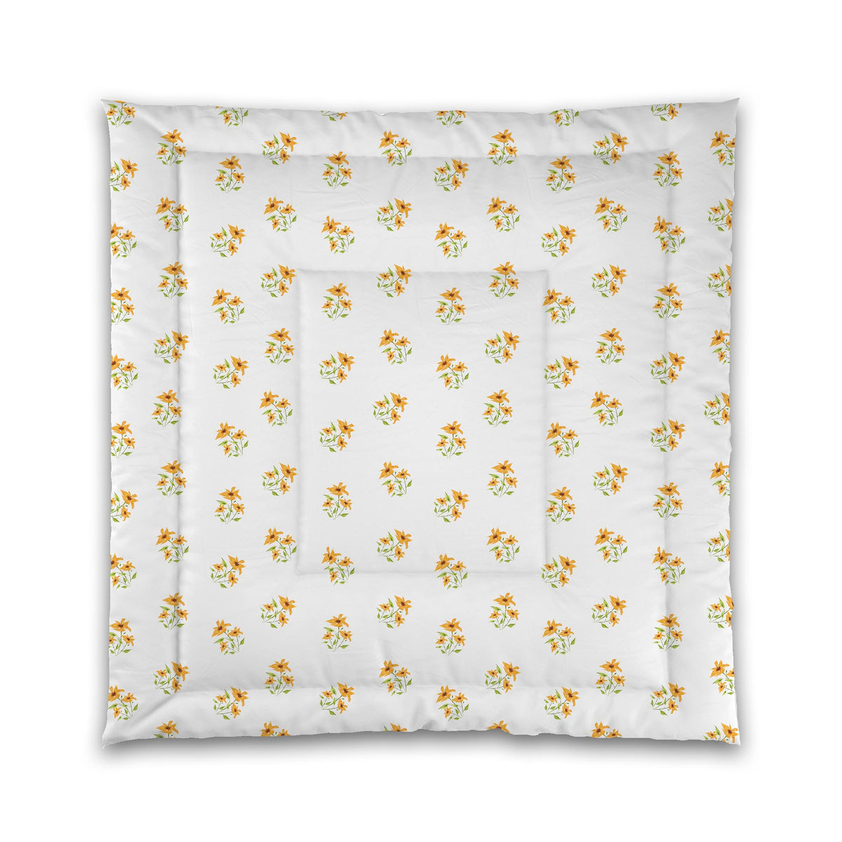 Citrine Bloom — White Microfiber Comforter with Medium Yellow-Orange Floral Pattern | Queen - 88 x 88 inches