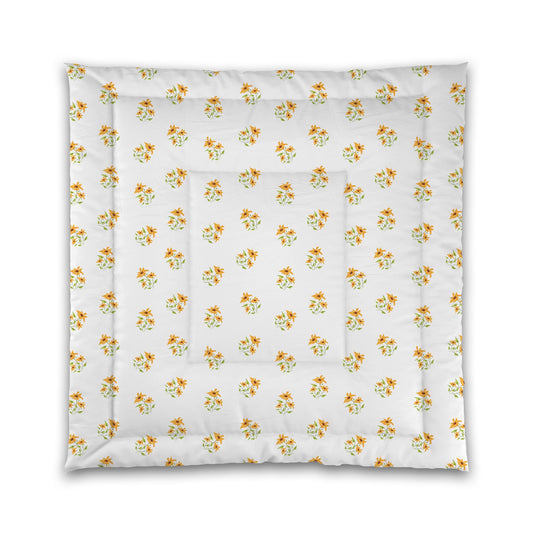 White Microfiber Comforter, Medium Yellow-Orange Floral Pattern | MFCO-1395