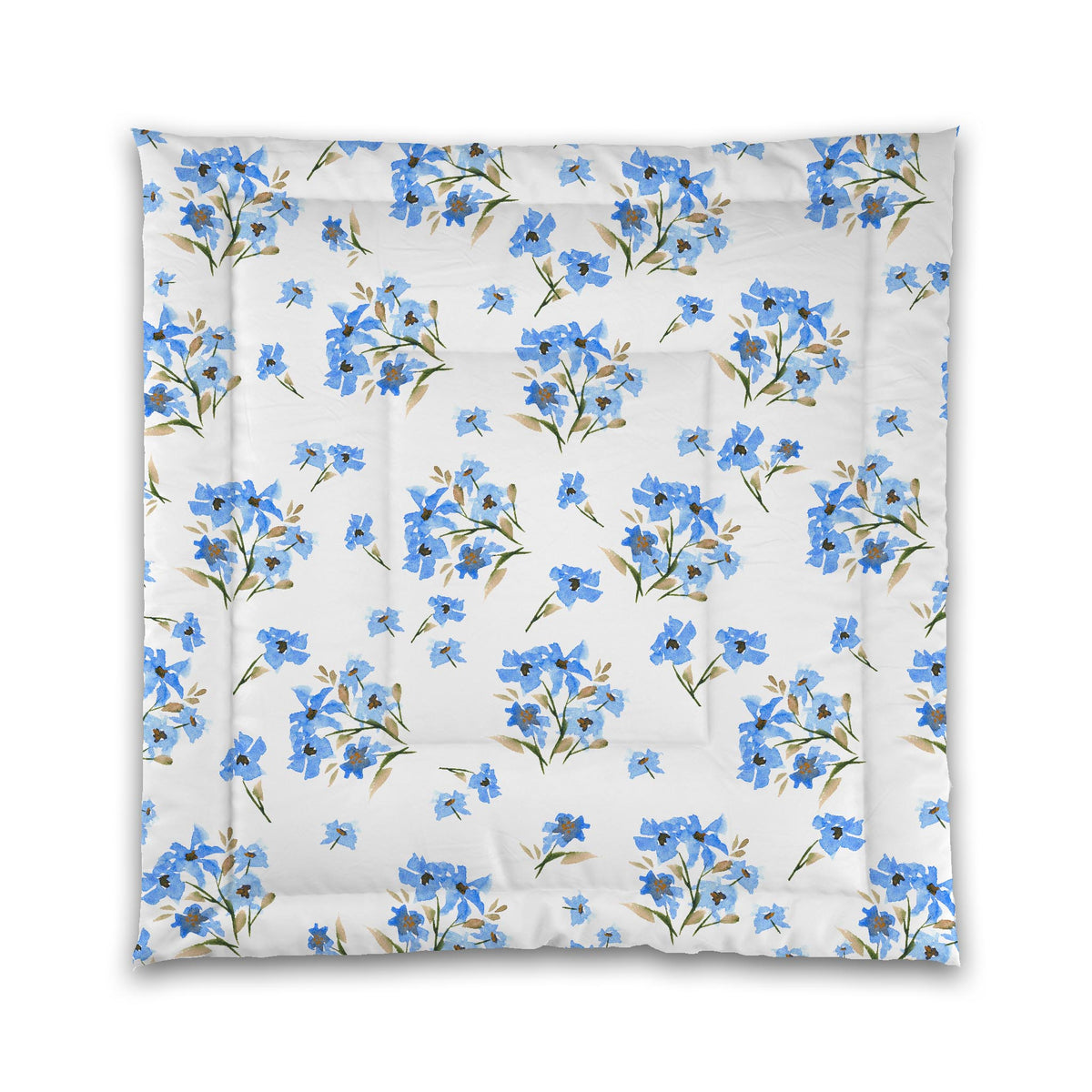 Cornflower Bloom — White Microfiber Comforter with Large Blue Floral Print | Queen - 88 x 88 inches