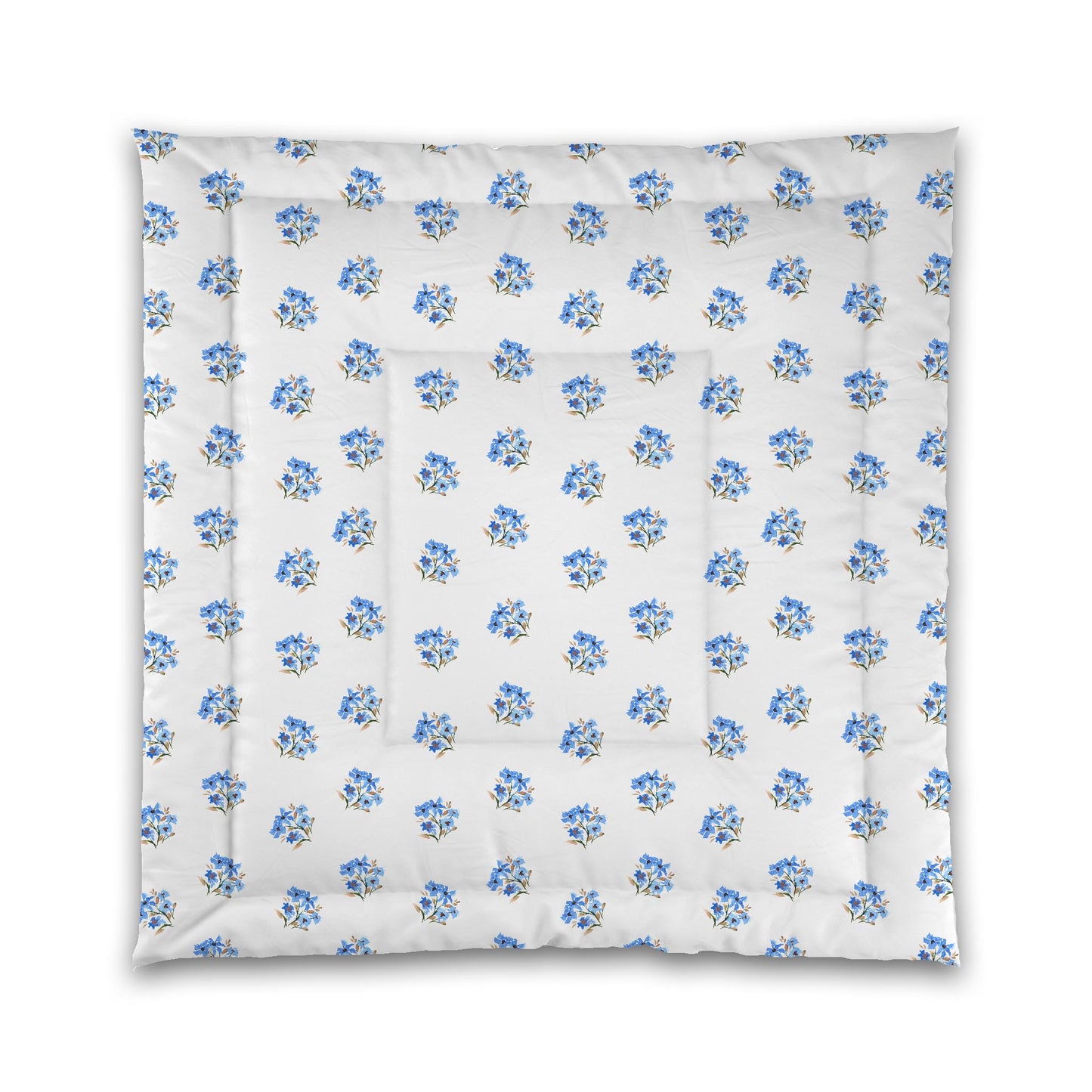 White Microfiber Comforter, Medium Blue Floral Pattern | MFCO-1405