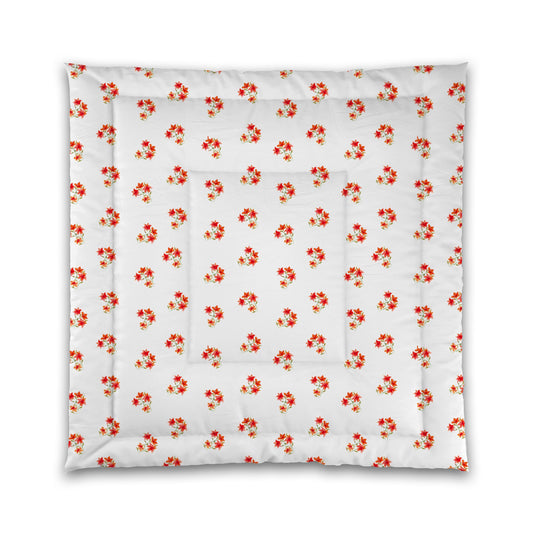 White Microfiber Comforter, Medium Red Floral Pattern | MFCO-1415