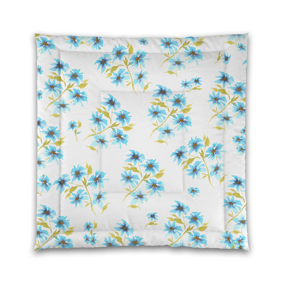 Cerulean Bloom — White Microfiber Comforter with Large Blue Floral Print | Queen - 88 x 88 inches