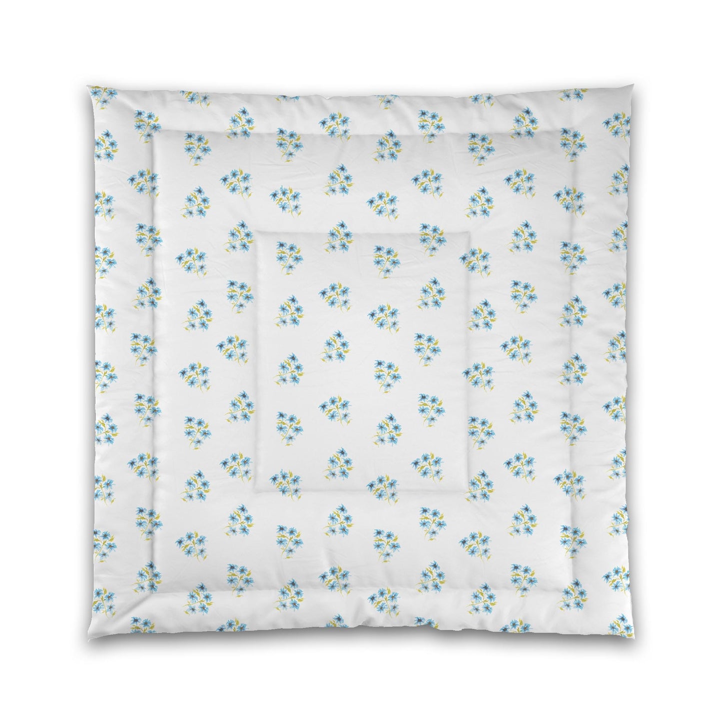 White Microfiber Comforter, Medium Blue Floral Pattern | MFCO-1435