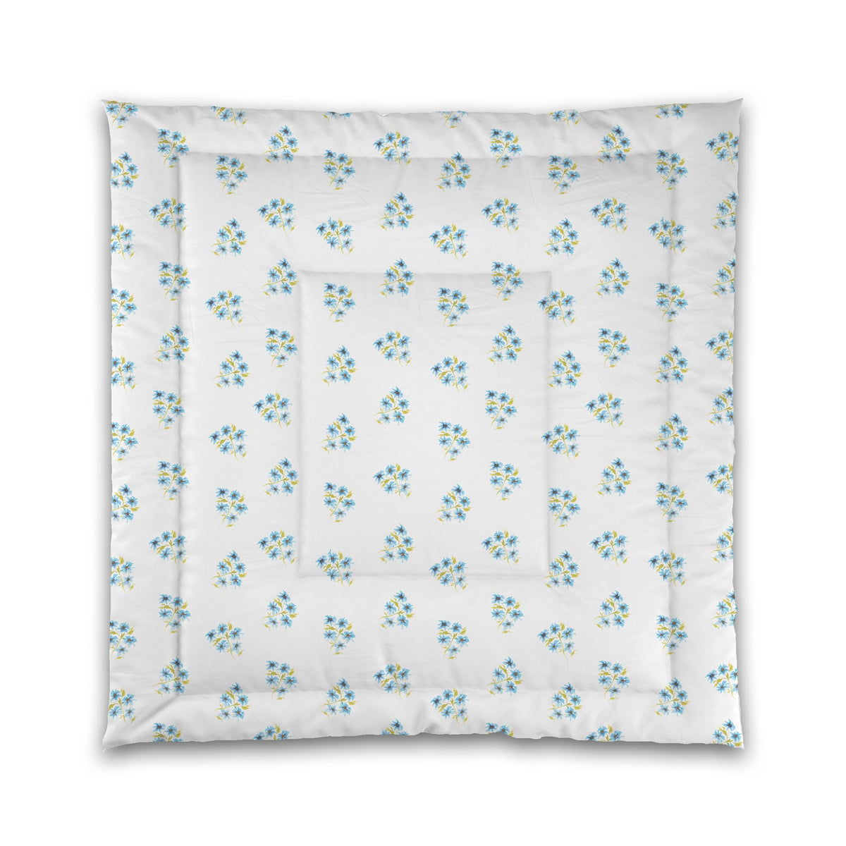 Cerulean Bloom — White Microfiber Comforter with Medium Blue Floral Pattern | Queen - 88 x 88 inches