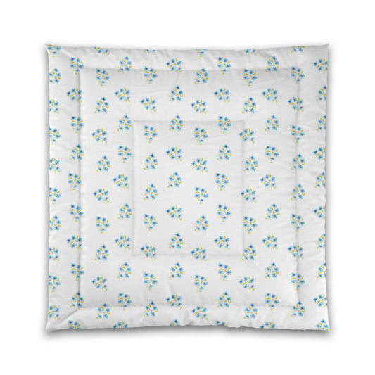 White Microfiber Comforter, Medium Blue Floral Pattern | MFCO-1435