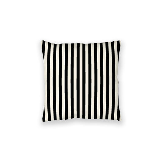 Pale Cream Spun Polyester Floor Pillow, Bold Black Bars on Top, Pale Cream Bottom, 28 x 28 inches