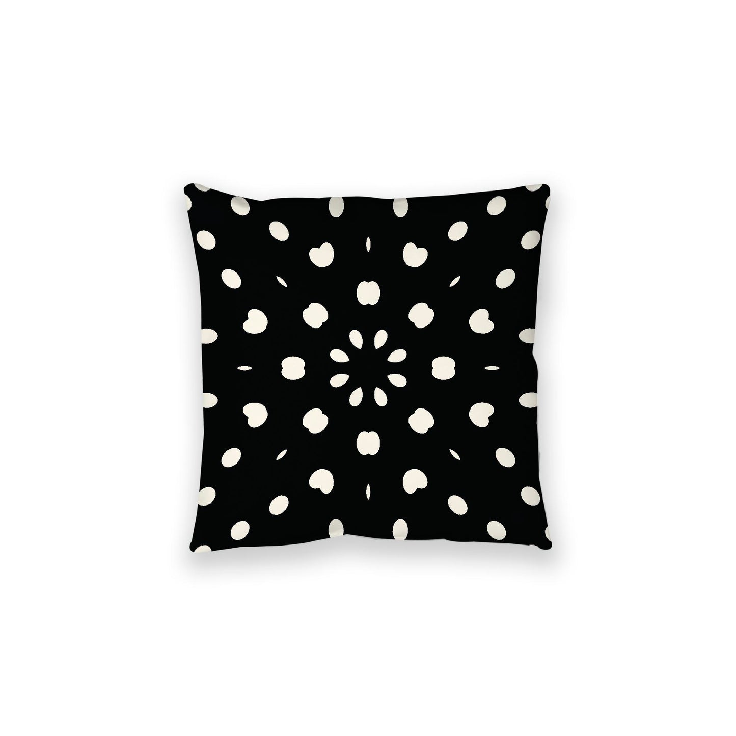Black Spun Polyester Floor Pillow, Pale Cream Burst Pattern on Top, Black Bottom, 28 x 28 inches