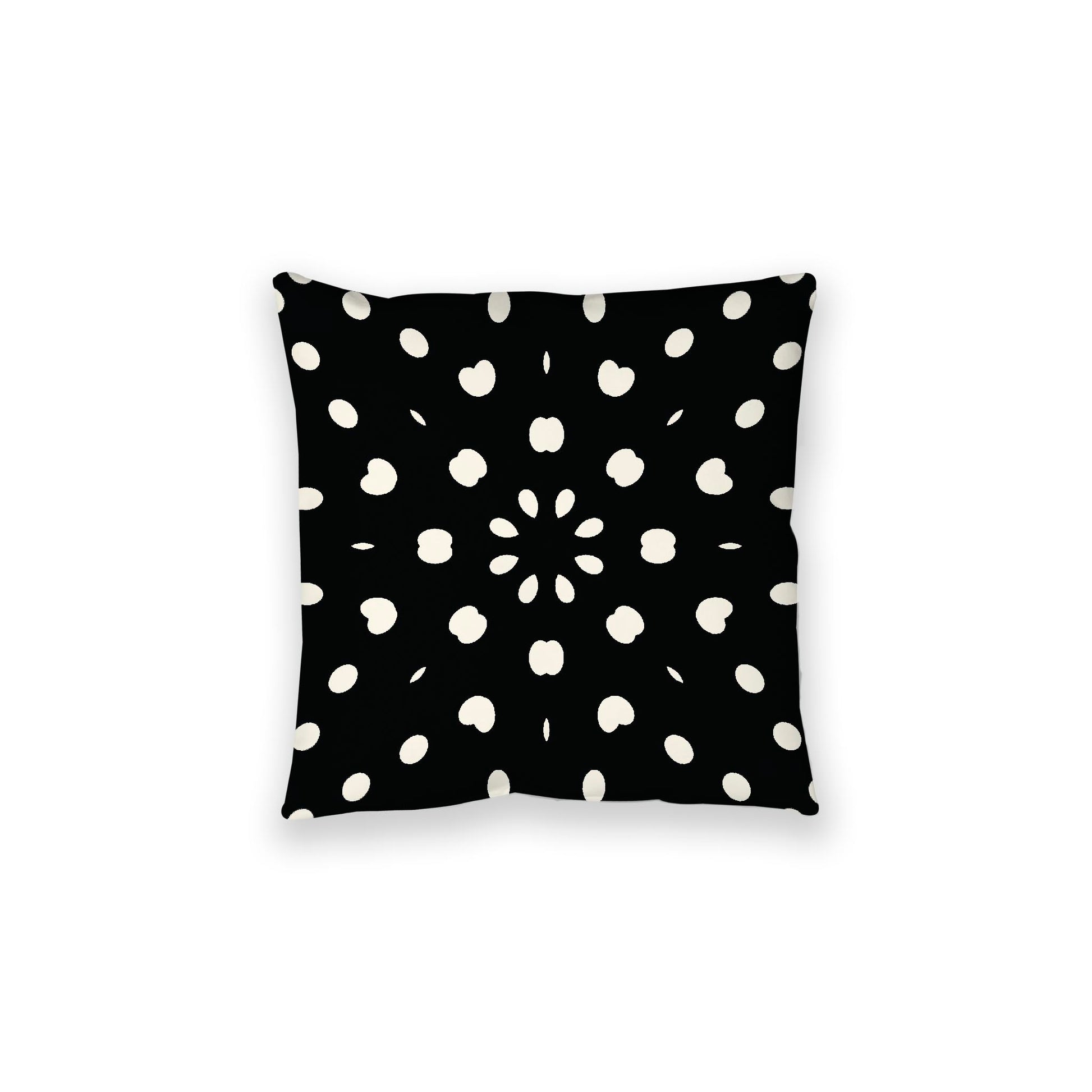 Black Spun Polyester Floor Pillow, Pale Cream Burst Pattern on Top, Black Bottom, 28 x 28 inches
