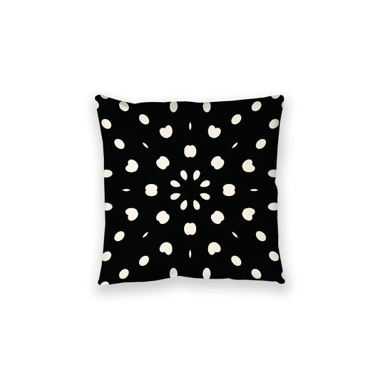 Black Spun Polyester Floor Pillow, Pale Cream Burst Pattern on Top, Black Bottom, 28 x 28 inches