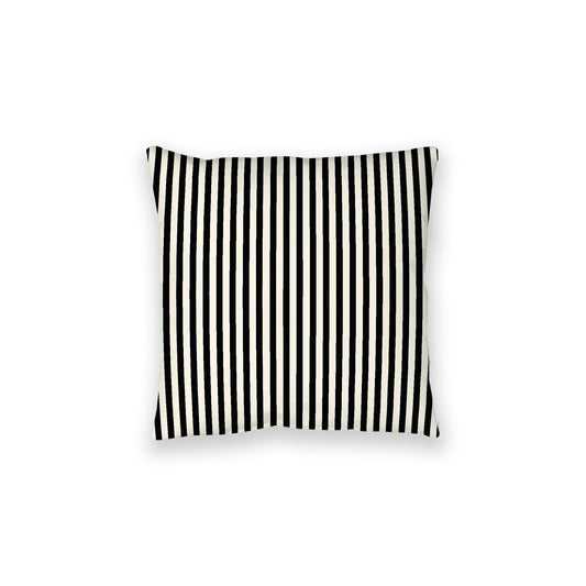 Pale Cream Spun Polyester Floor Pillow, Thin Black Bars on Top, Pale Cream Bottom, 28 x 28 inches
