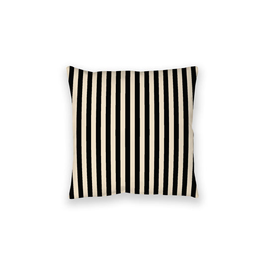 Beige Spun Polyester Floor Pillow, Bold Black Bars on Top, Beige Bottom, 28 x 28 inches