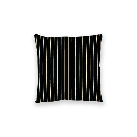 Black Spun Polyester Floor Pillow, Beige Stripes on Top, Black Bottom, 28 x 28 inches