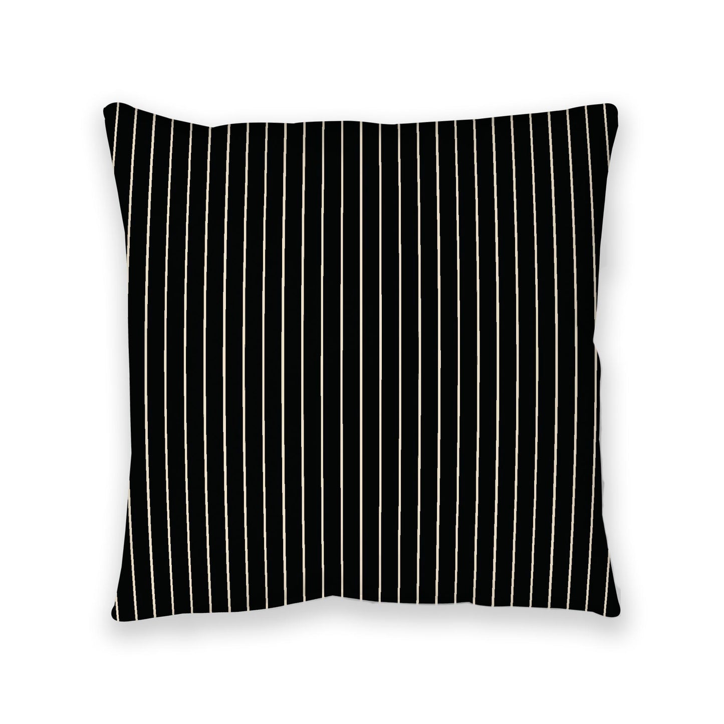 Black Spun Polyester Floor Pillow, Beige Stripes on Top, Black Bottom, 40 x 40 inches