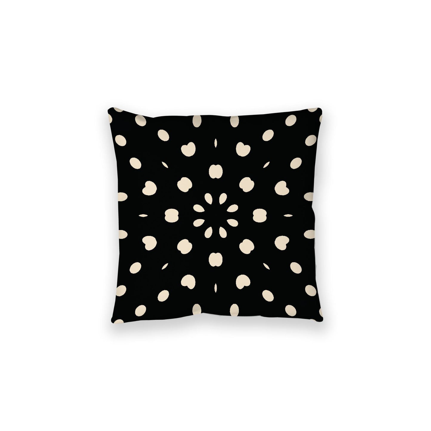 Black Spun Polyester Floor Pillow, Beige Burst Pattern on Top, Black Bottom, 28 x 28 inches