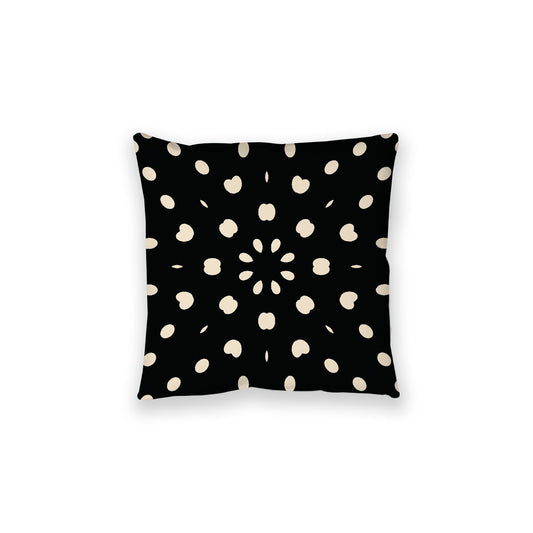 Black Spun Polyester Floor Pillow, Beige Burst Pattern on Top, Black Bottom, 28 x 28 inches