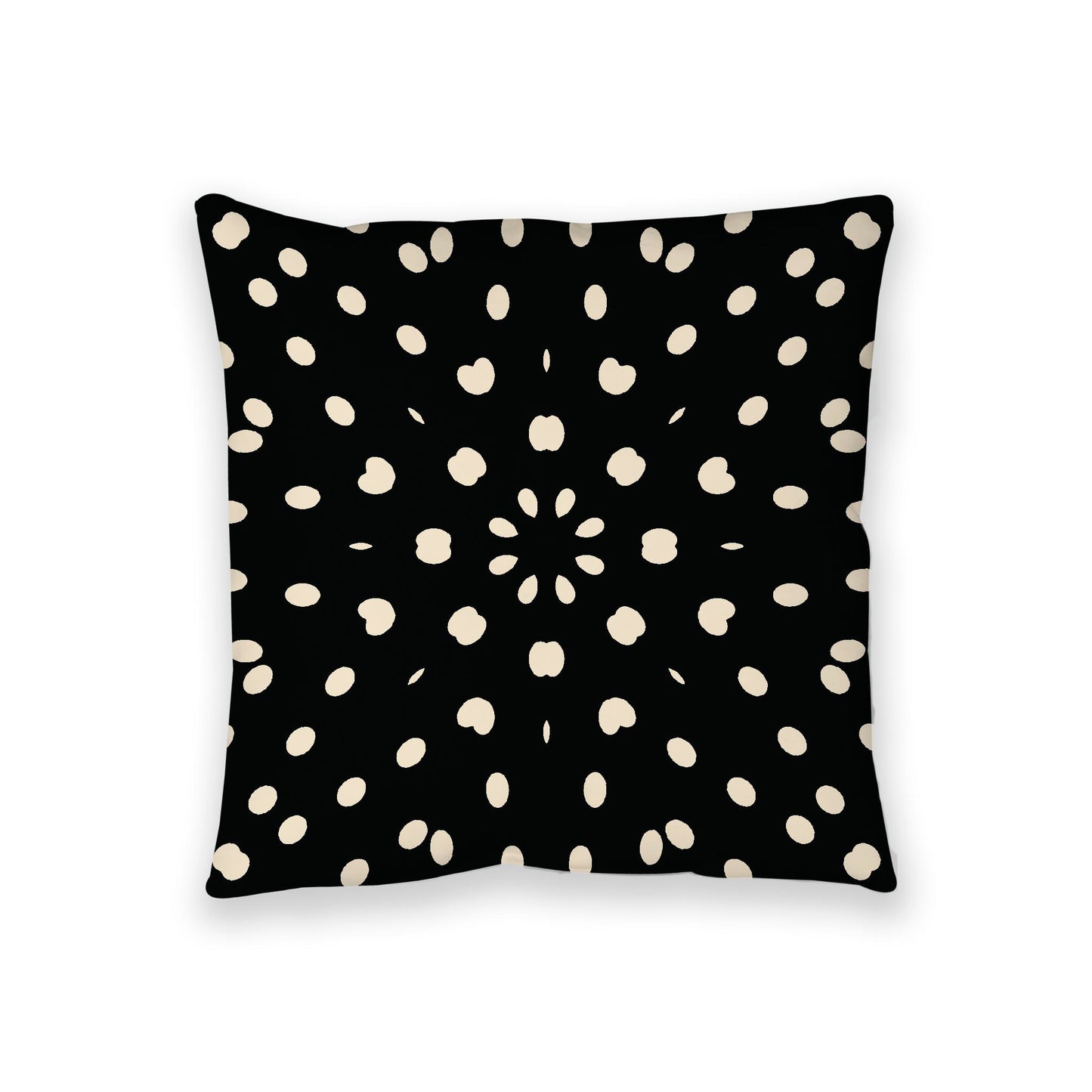 Black Spun Polyester Floor Pillow, Beige Burst Pattern on Top, Black Bottom, 36 x 36 inches