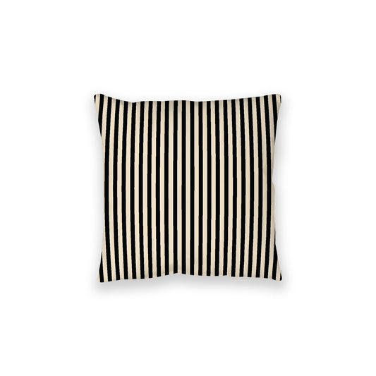 Beige Spun Polyester Floor Pillow, Thin Black Bars on Top, Beige Bottom, 28 x 28 inches