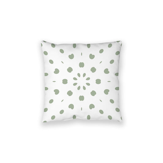 White Spun Polyester Floor Pillow, Green Burst on Top, White Bottom, 28 x 28 inches