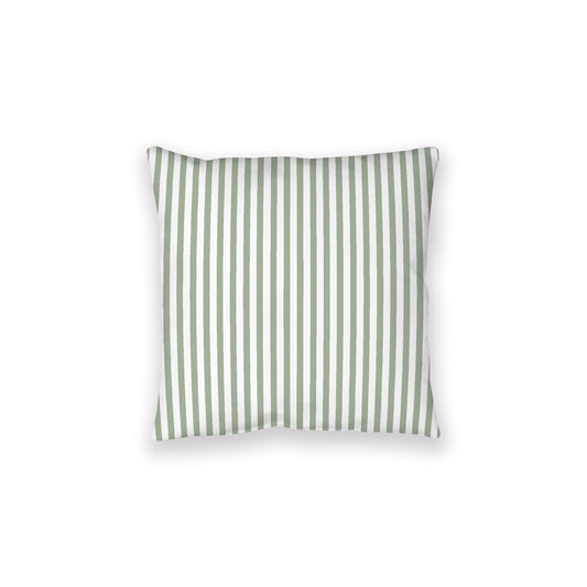 White Spun Polyester Floor Pillow, Thin Green Bars on Top, White Bottom, 28 x 28 inches
