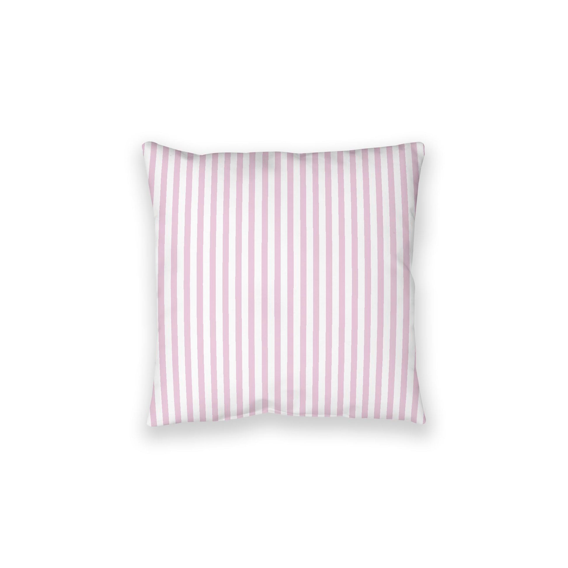 White Spun Polyester Floor Pillow, Thin Pink Bars on Top, White Bottom, 28 x 28 inches