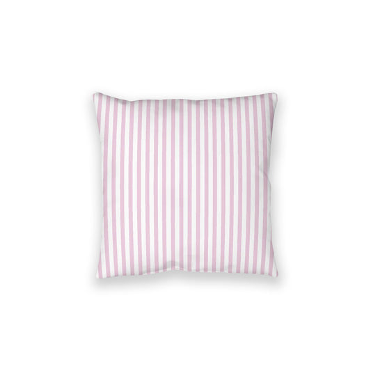 White Spun Polyester Floor Pillow, Thin Pink Bars on Top, White Bottom, 28 x 28 inches
