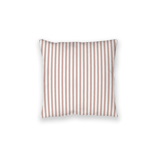 White Spun Polyester Floor Pillow, Thin Salmon Bars on Top, White Bottom, 28 x 28 inches