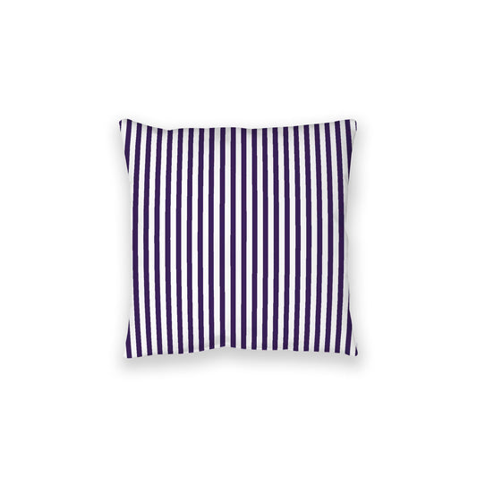 White Spun Polyester Floor Pillow, Thin Purple Bars on Top, White Bottom, 28 x 28 inches