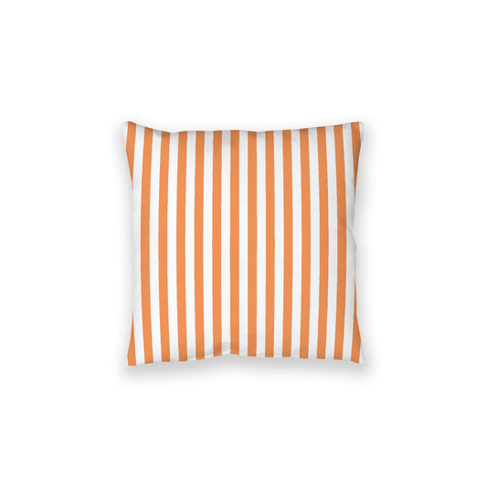 White Spun Polyester Floor Pillow, Bold Orange Bars on Top, White Bottom, 28 x 28 inches