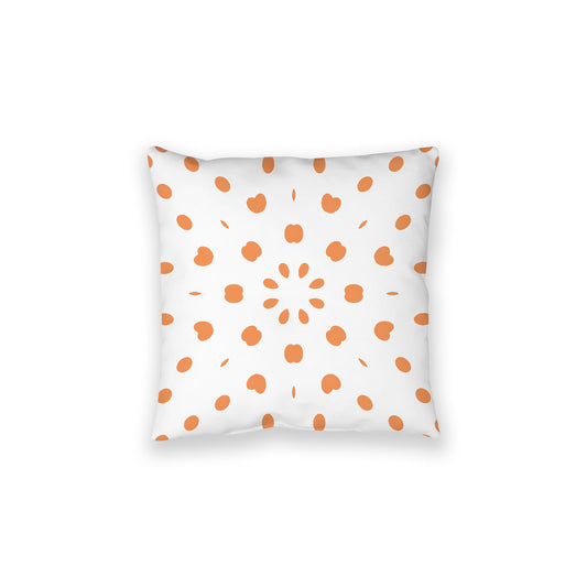 White Spun Polyester Floor Pillow, Orange Burst on Top, White Bottom, 28 x 28 inches